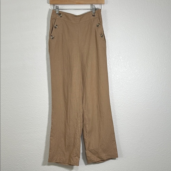 Talbots Linen Tan Wide-Leg Pants 2 - Picture 1 of 7